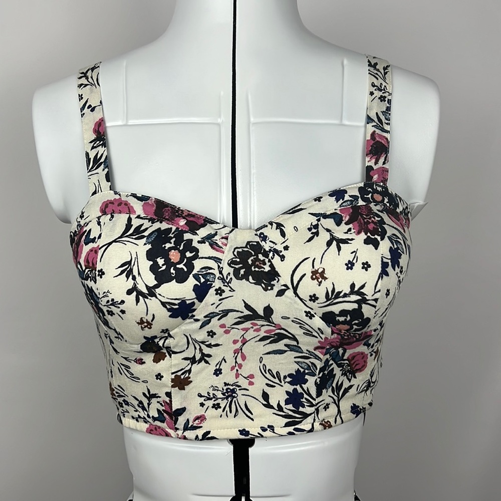 BOG Collective White Floral Corset Cropped Tank Top Size XS